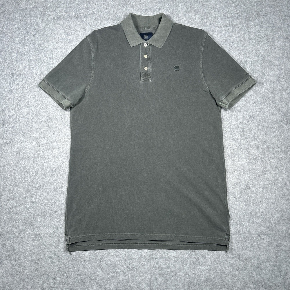 G Star Raw Polo Shirt Men's size Large Dark Green Golf Preppy Collared Cuffed